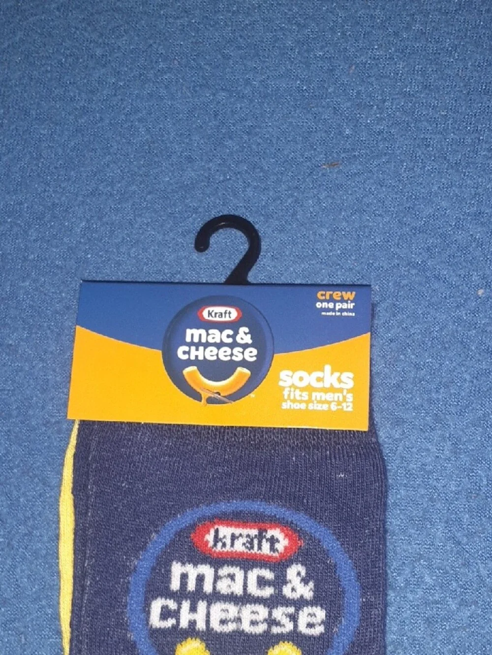 Kraft Mac & Cheese Crew Socks in Navy and Light Blue